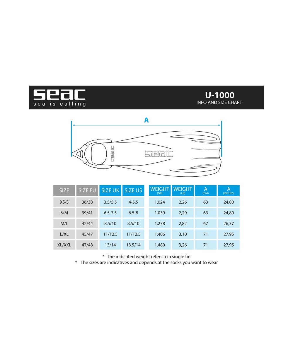 SEAC U-1000 – Palmes Professionnelles à Flottabilité Négative