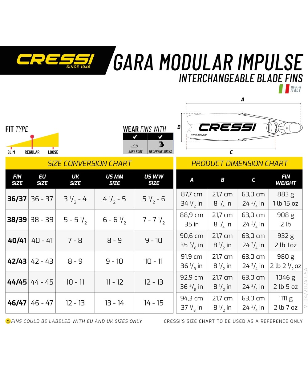 Cressi Gara Modular Impulse – Voilure souple haute performance 29° pour propulsion maximale