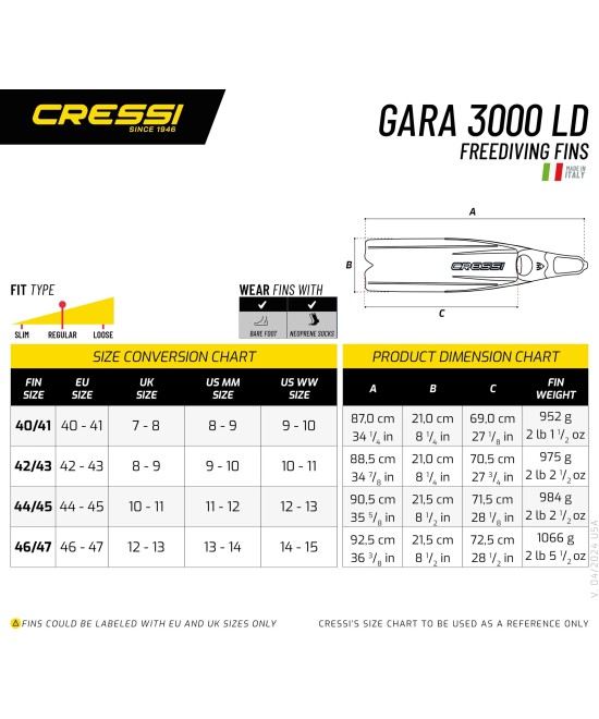 Cressi Gara 3000 LD – Palmes longues souples pour débutants et apnée loisir