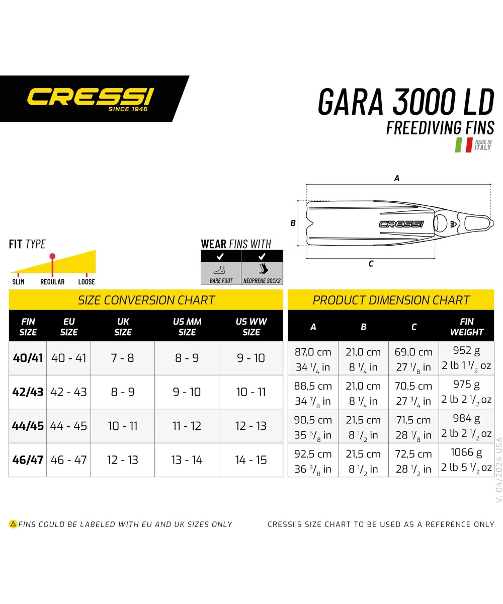 Cressi Gara 3000 LD – Palmes longues souples pour débutants et apnée loisir