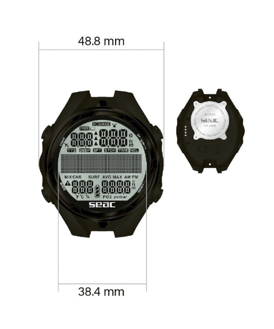 SEAC Action / Action HR – Ordinateur de Plongée Multi-Modes (Scuba, Apnée, Gauge) avec Écran LCD Haute Visibilité