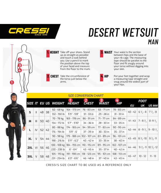 Combinaison étanche de plongée Cressi Desert Homme – Néoprène précompressé 4 mm eau froide