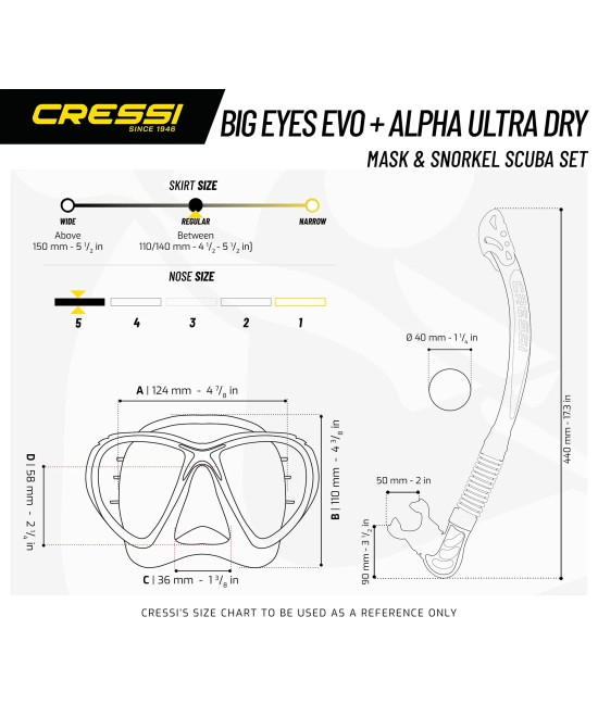 Combo de plongée Cressi Big Eyes Evolution + tuba Alpha Ultra Dry