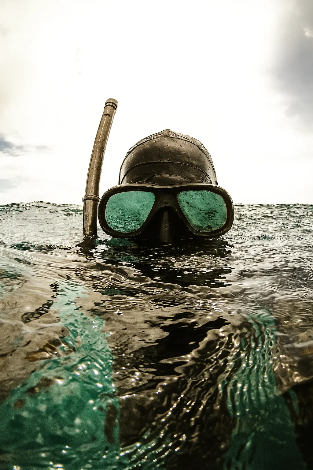 apnéiste en surface équipé d’un masque et tuba, vue en plongée sous-marine